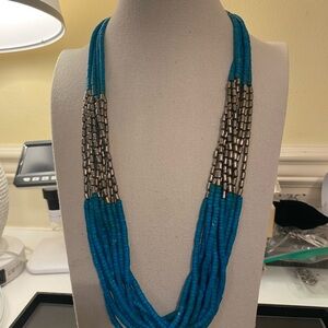 Turquoise color Multi-Strand Beaded Necklace with Silver Accents